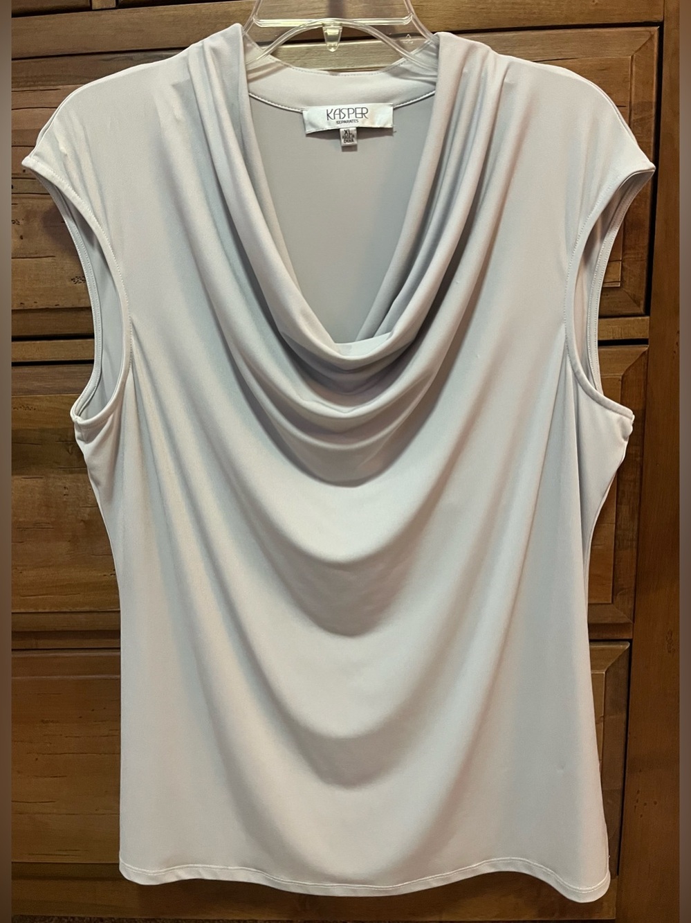 Kasper Cap Sleeve Draped Cowl Neck Top in Light Gray Size XL